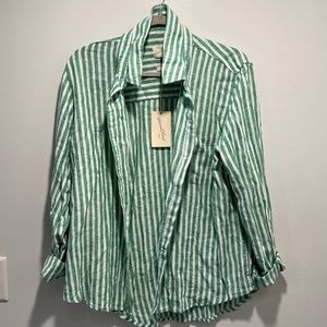 Universal Thread green striped linen button down shirt, size M NWT